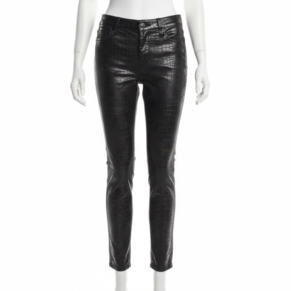 FRAME Le High Skinny Jeans 2 26 Black Noir Croc Embossed Coated Denim Shiny Edgy